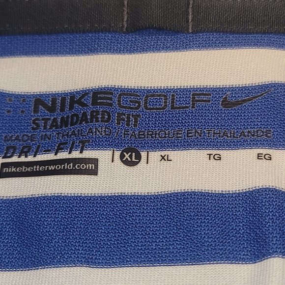 NIKE Dri-Fit Men’s XL Standard Fit Blue White Striped Golf Polo Shirt - Picture 3 of 6
